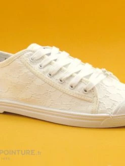 Le Temps Des Cerises BASIC 02 Dentelle Blanc - Basket Toile