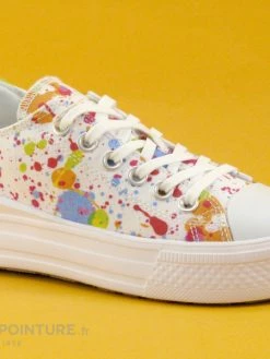 Dockers 50VL201 - Basket Toile Blanche Et Multicolore Femme - Plateforme